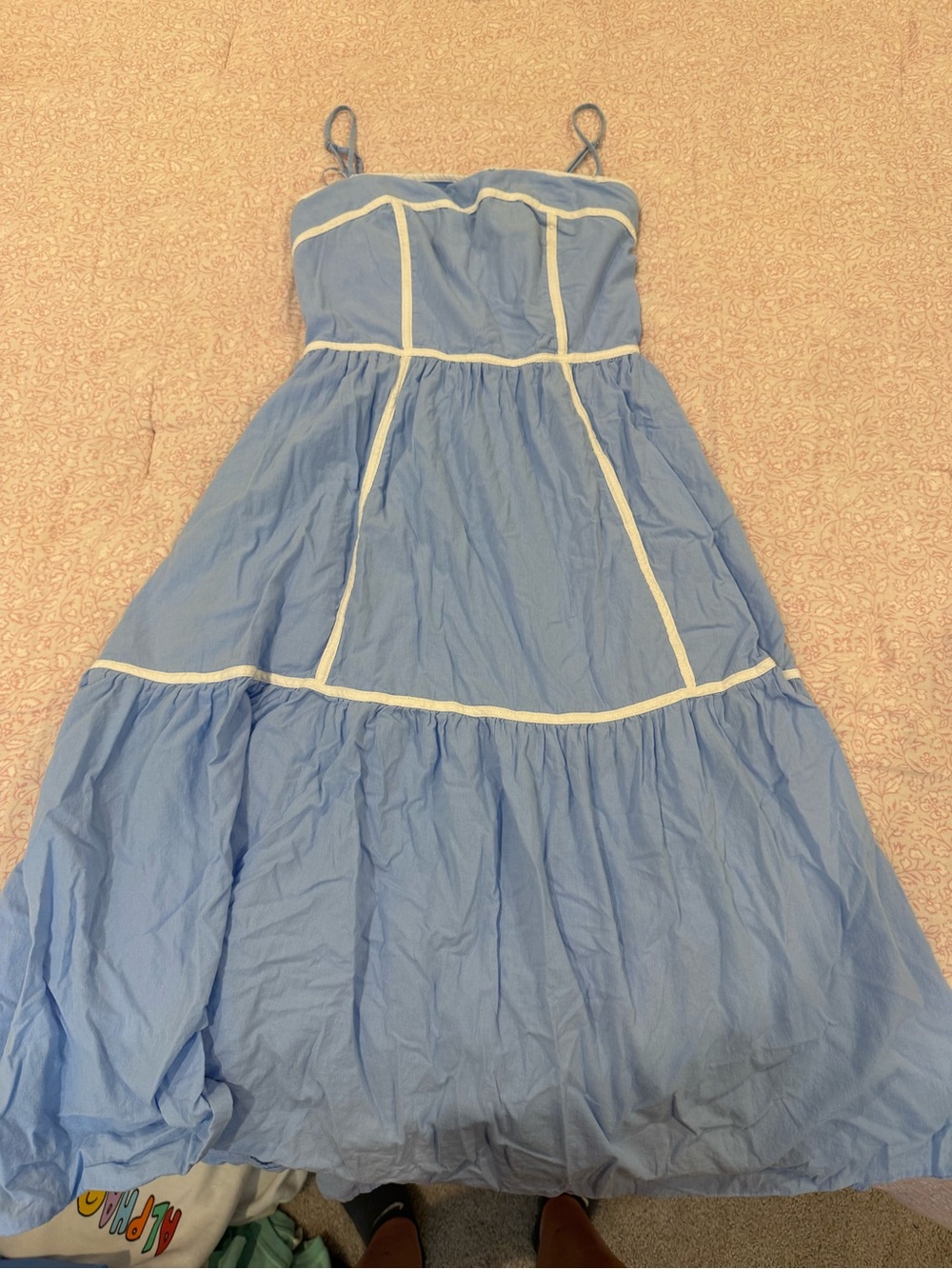 Light Blue Maxi Sundress with Contrast Trim